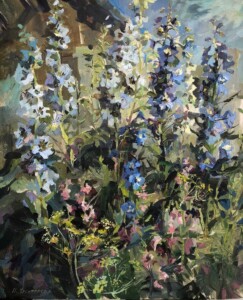 Садовые цветы. Дельфиниум. Холст, масло