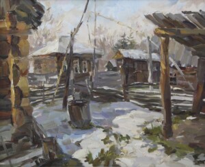 картина маслом, русская деревня, русская живопись, изба, Шушенское, старая деревня. картина маслом, холст, 2018